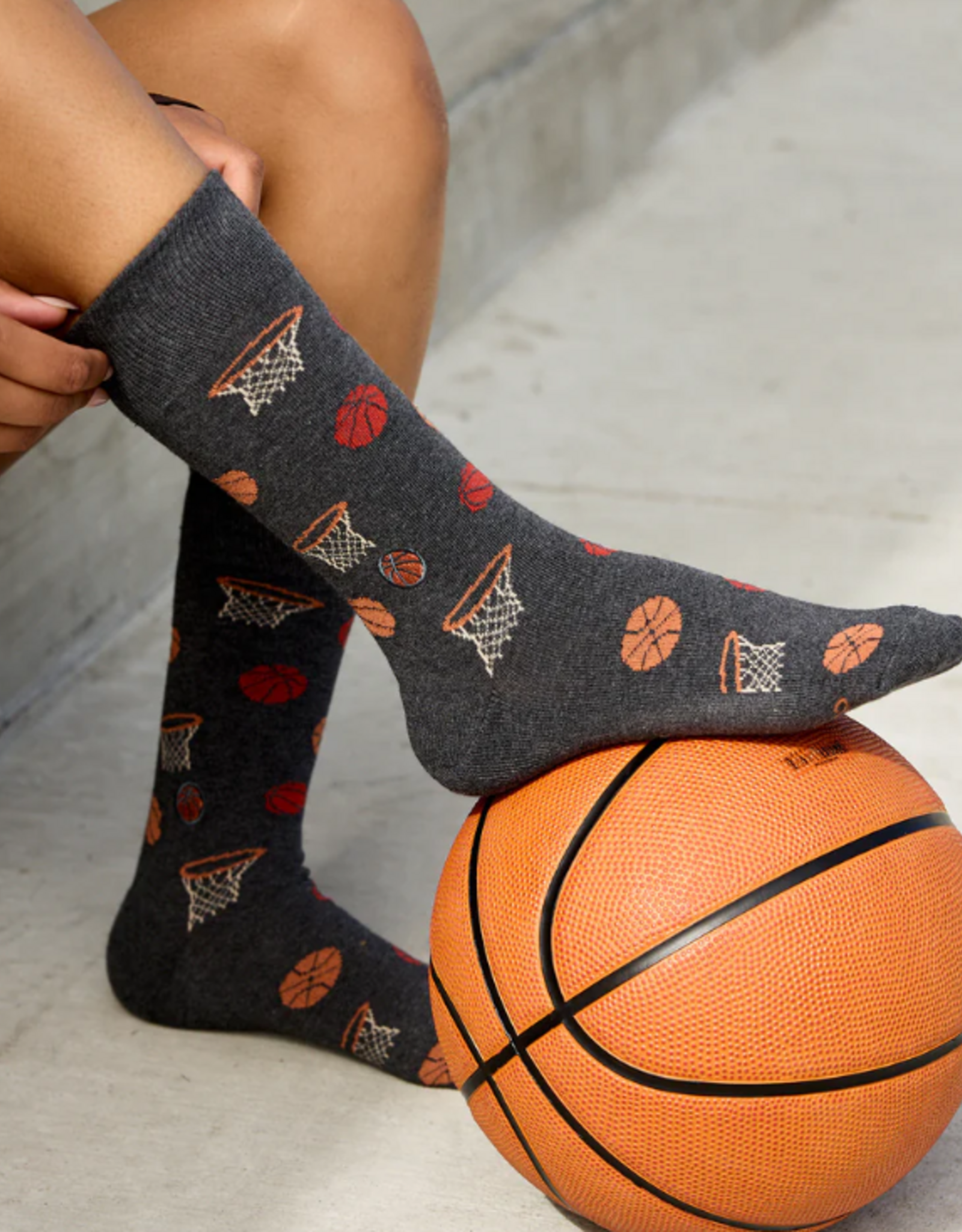 Conscious Step Socks that Support Youth Sports (Gray Basketballs)