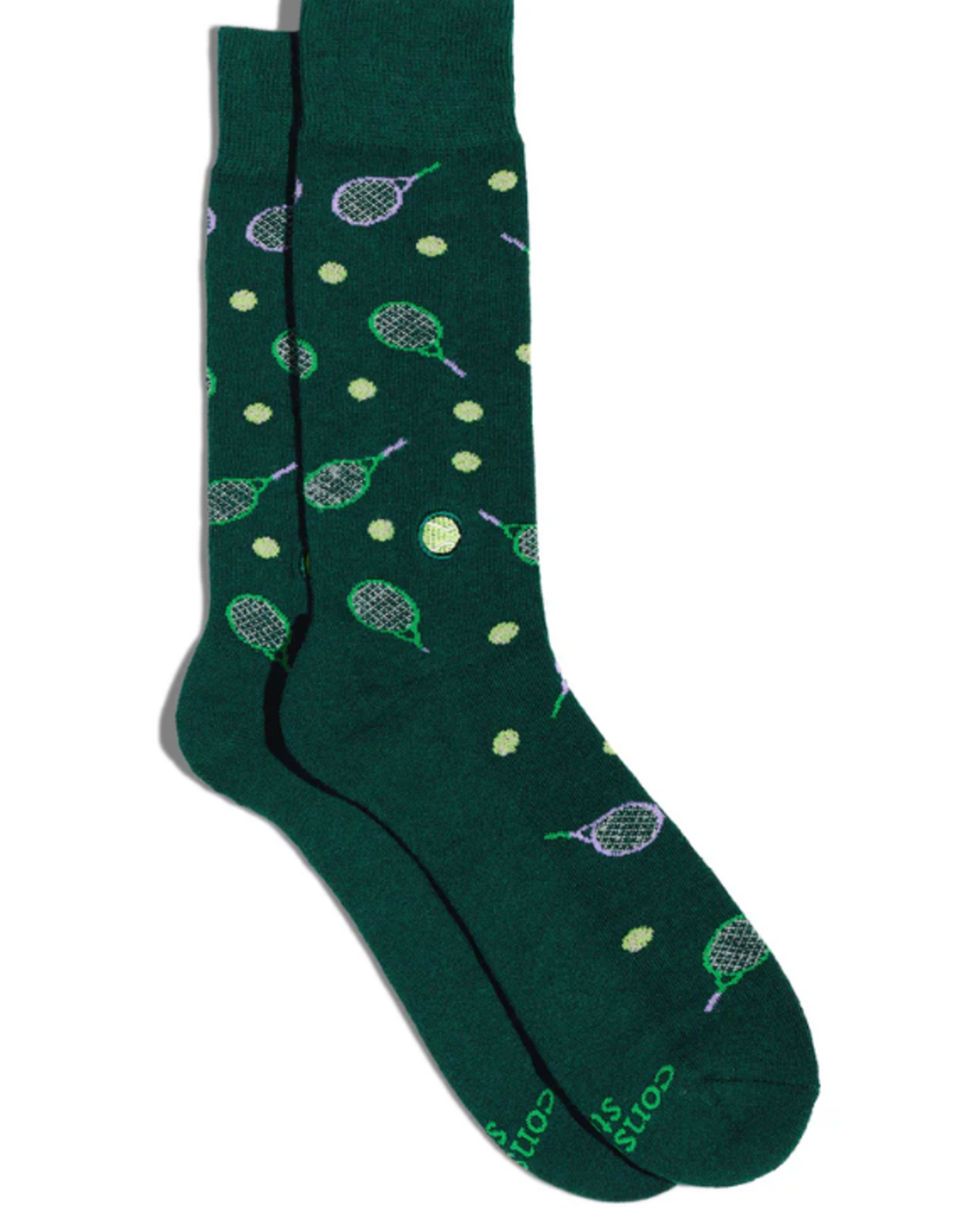 Conscious Step Socks that Support Youth Sports (Green Tennis Rackets)
