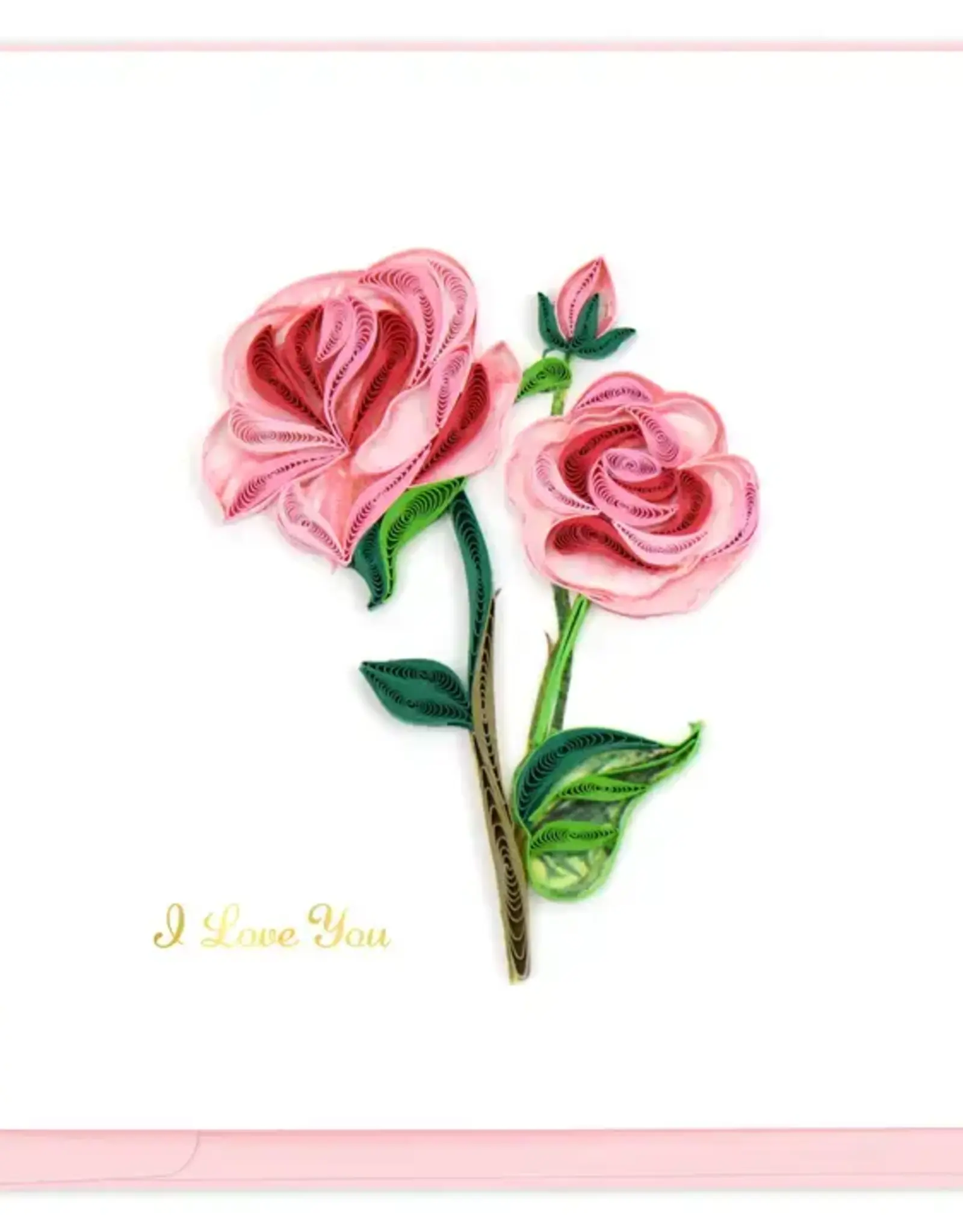 Quilling Card Quilled Long Stem Pink Roses I Love You Greeting Card