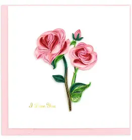 Quilling Card Quilled Long Stem Pink Roses I Love You Greeting Card