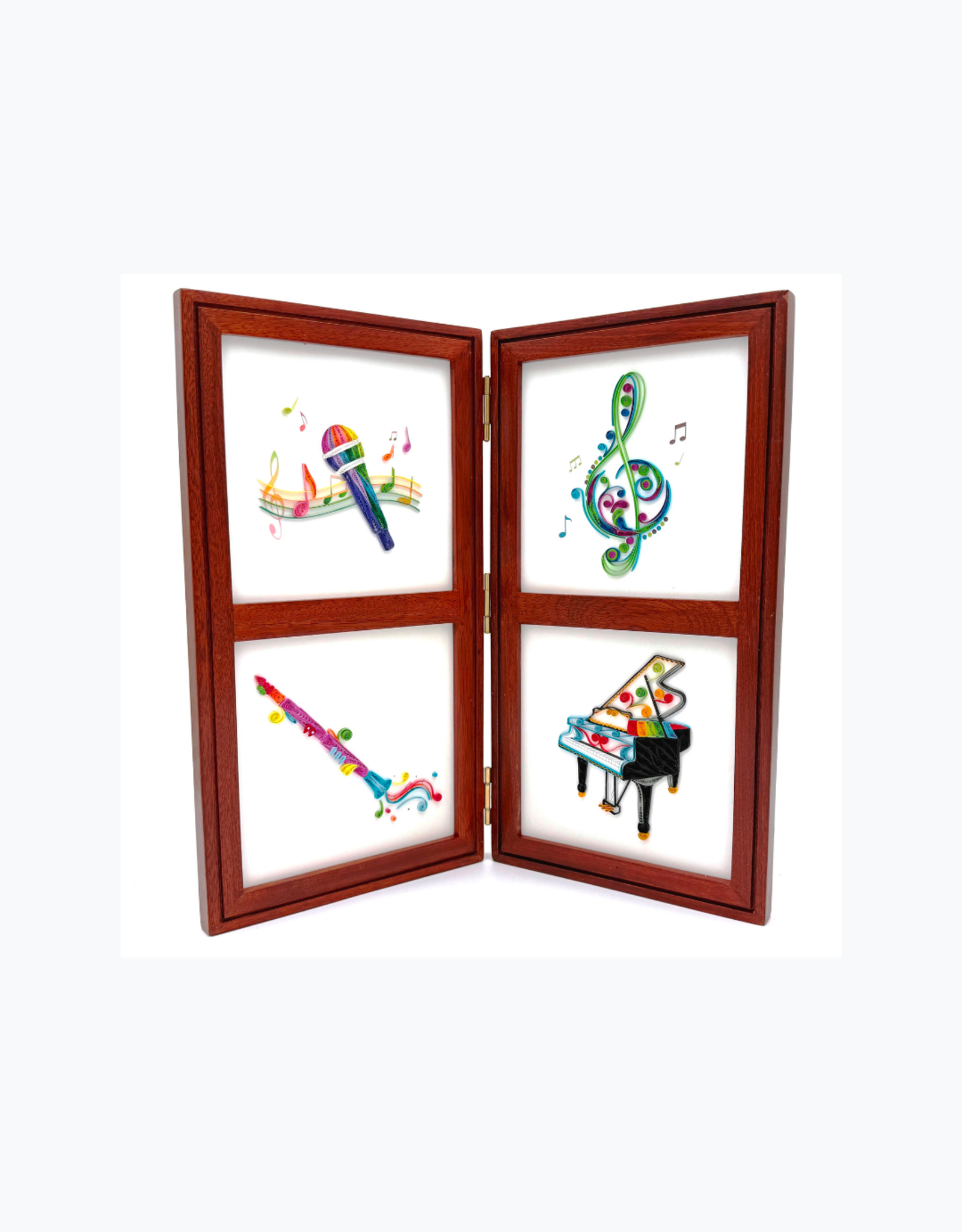 Bunyaad Pakistan 211730 Natural Mahogany Etched Wood Quad Frame Hinged