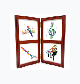 Bunyaad Pakistan 211730 Natural Mahogany Etched Wood Quad Frame Hinged