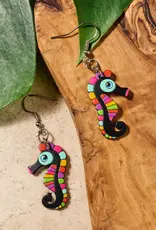 Ten Thousand Villages Hand Painted Gourd Seahorse Dangle Earrings
