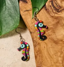 Ten Thousand Villages Hand Painted Gourd Seahorse Dangle Earrings