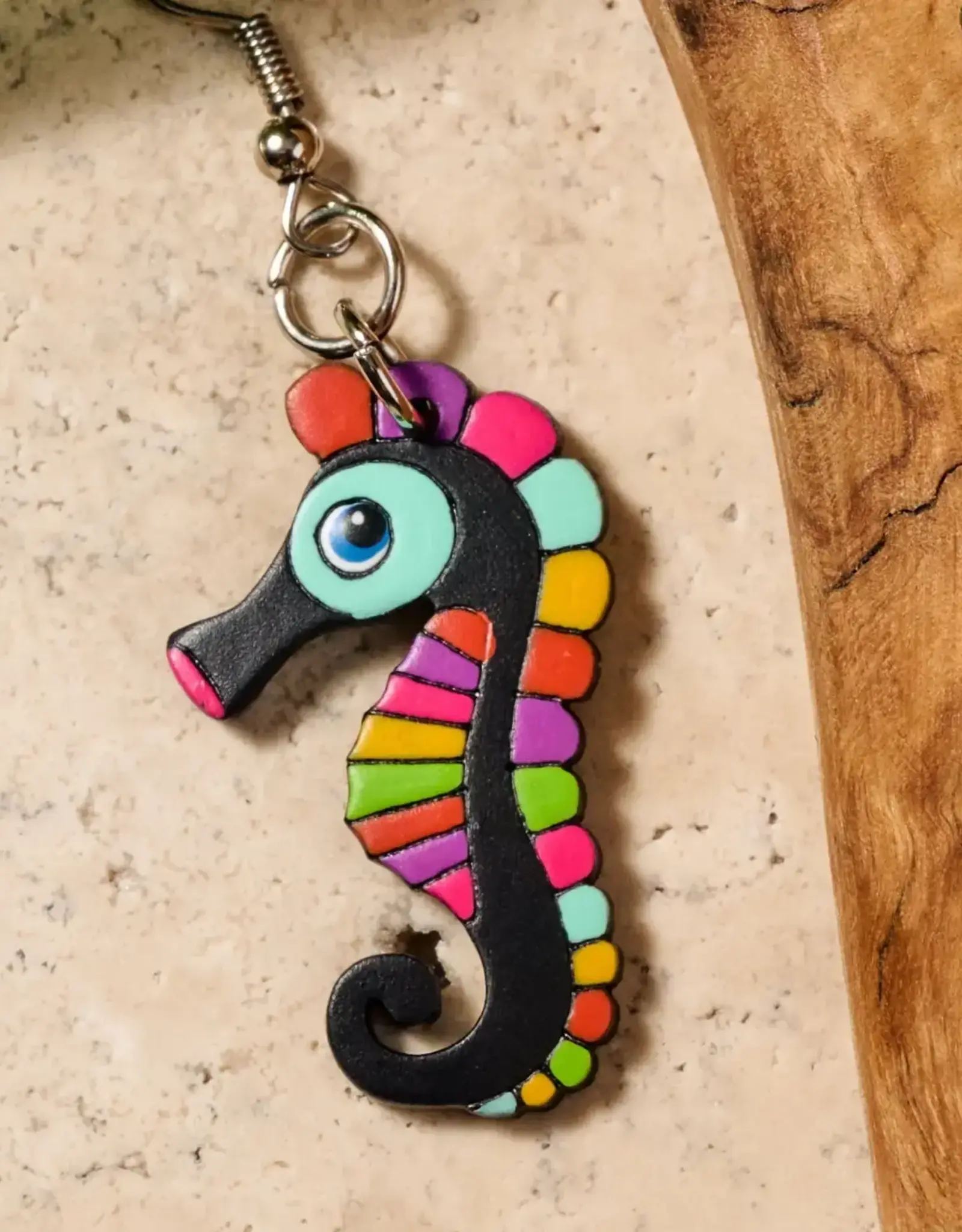 Ten Thousand Villages Hand Painted Gourd Seahorse Dangle Earrings