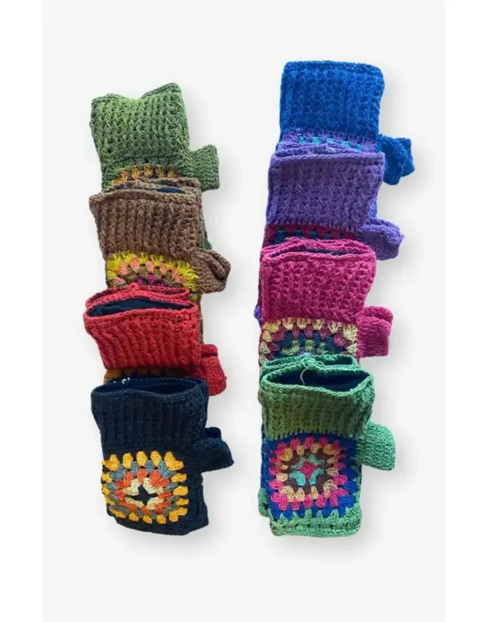 Ganesh Himal Cotton Crochet Granny Square Fingerless Gloves - Assorted