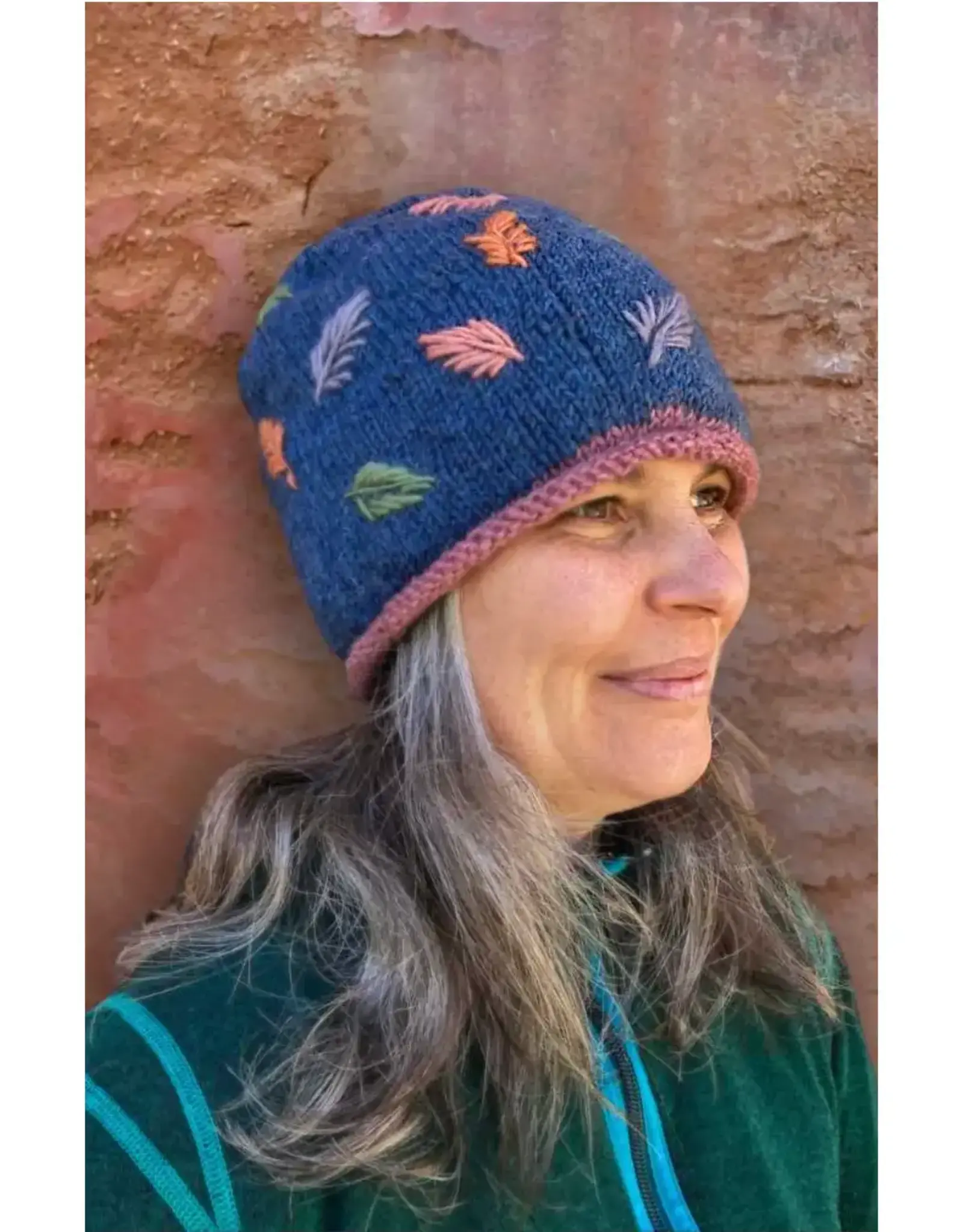 Ganesh Himal Wool Knit Roll Hat with Leaves - Assorted