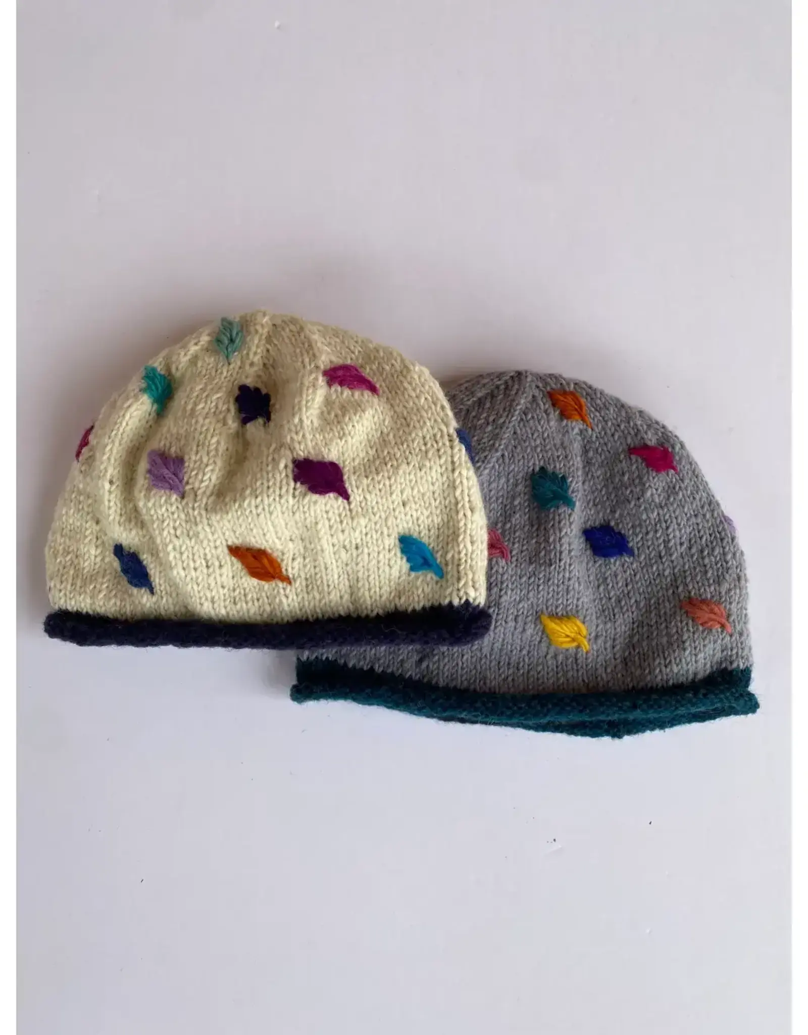 Ganesh Himal Wool Knit Roll Hat with Leaves - Assorted