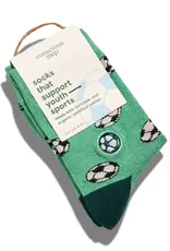 Conscious Step Kids Socks that Support Youth Sports (Green Soccer Balls)