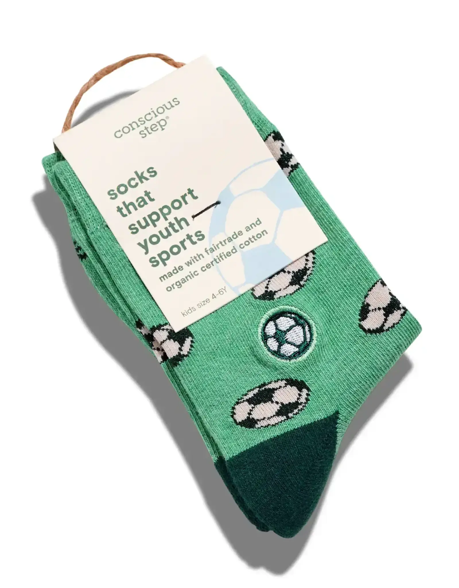 Conscious Step Kids Socks that Support Youth Sports (Green Soccer Balls)