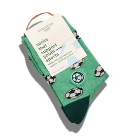 Conscious Step Kids Socks that Support Youth Sports (Green Soccer Balls)