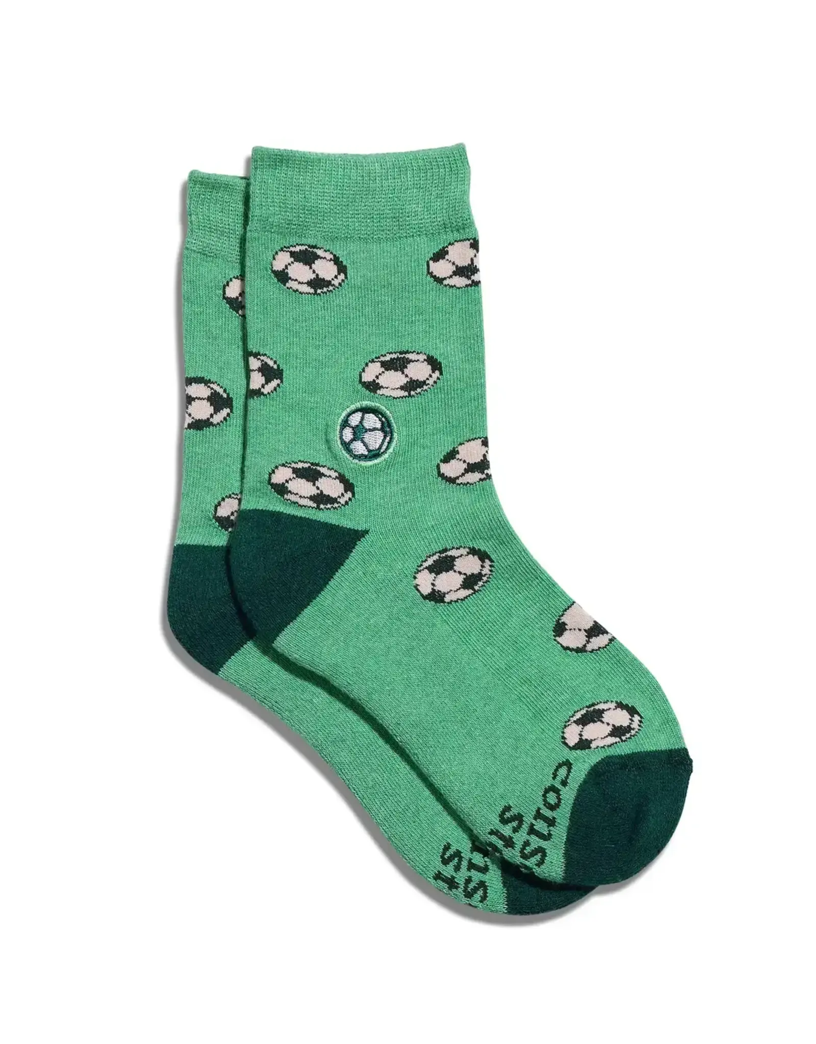 Conscious Step Kids Socks that Support Youth Sports (Green Soccer Balls)