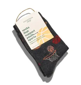 Conscious Step Kids Socks that Support Youth Sports (Gray Basketballs)