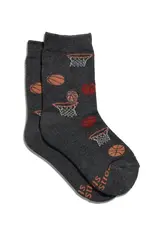 Conscious Step Kids Socks that Support Youth Sports (Gray Basketballs)