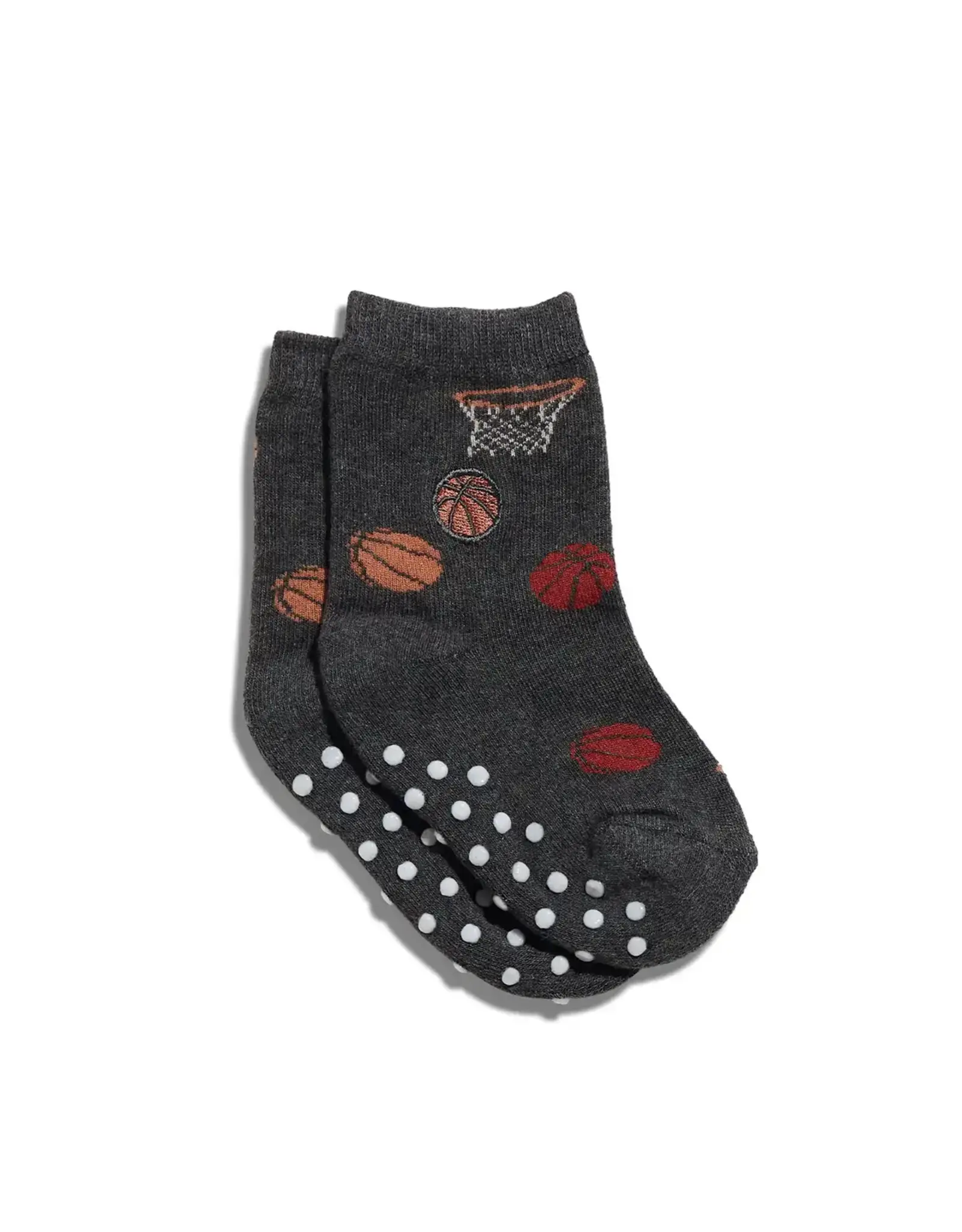 Conscious Step Kids Socks that Support Youth Sports (Gray Basketballs)