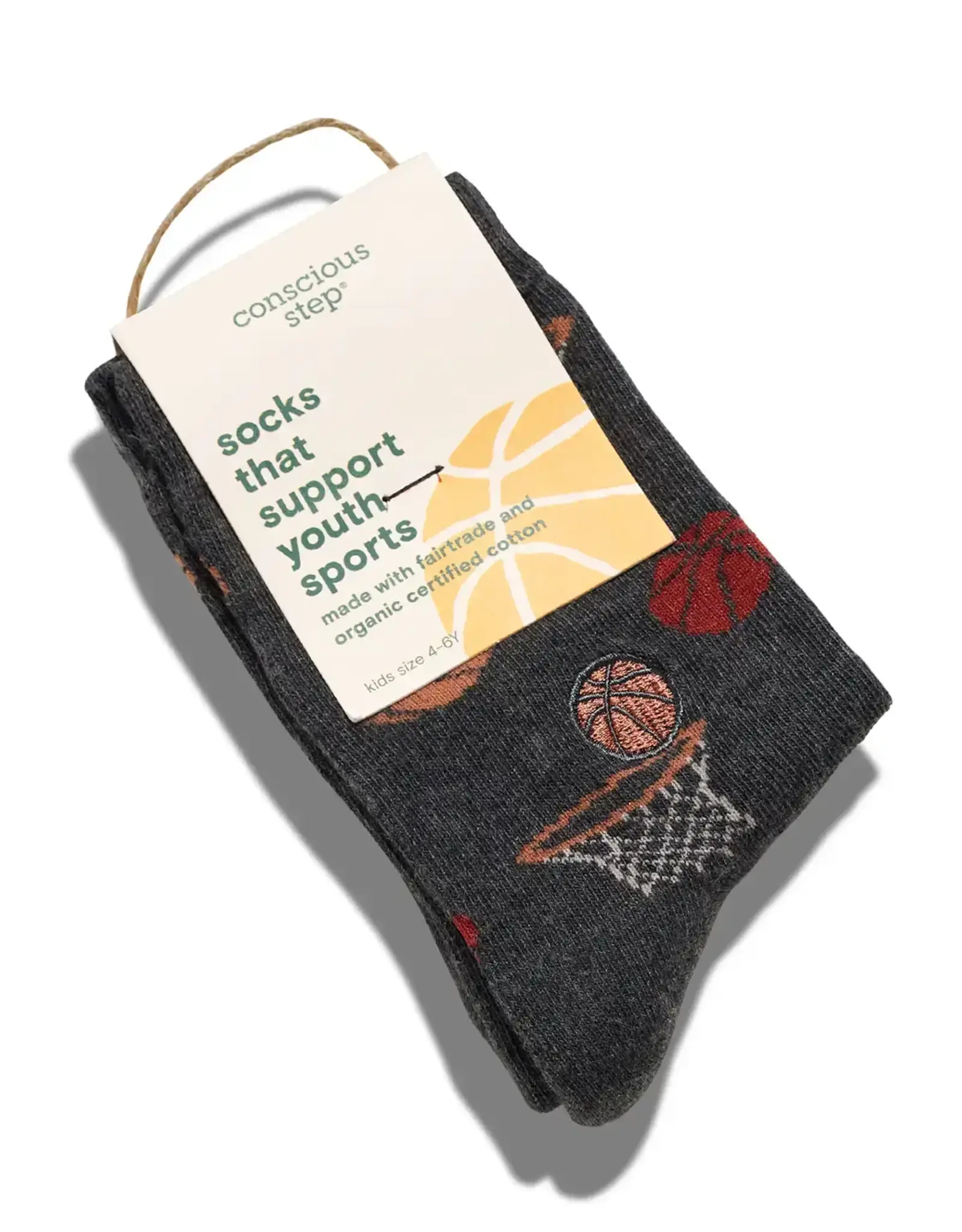 Conscious Step Kids Socks that Support Youth Sports (Gray Basketballs)