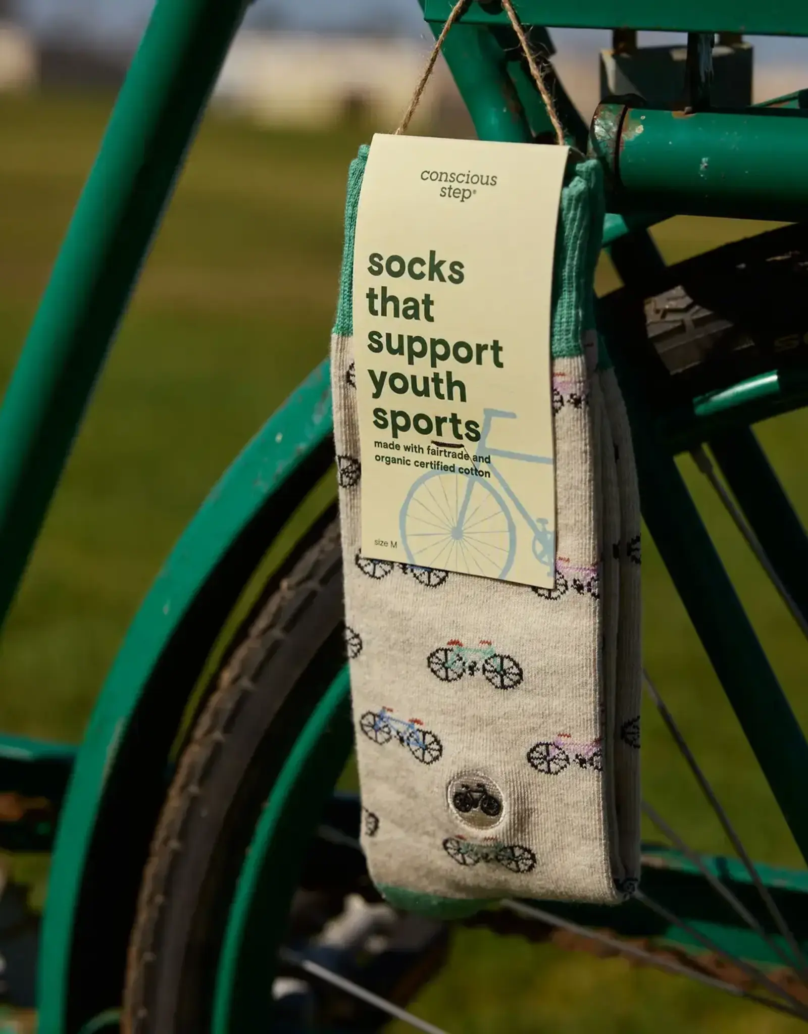 Conscious Step Socks That Support Youth Sports (Beige Bicycles)