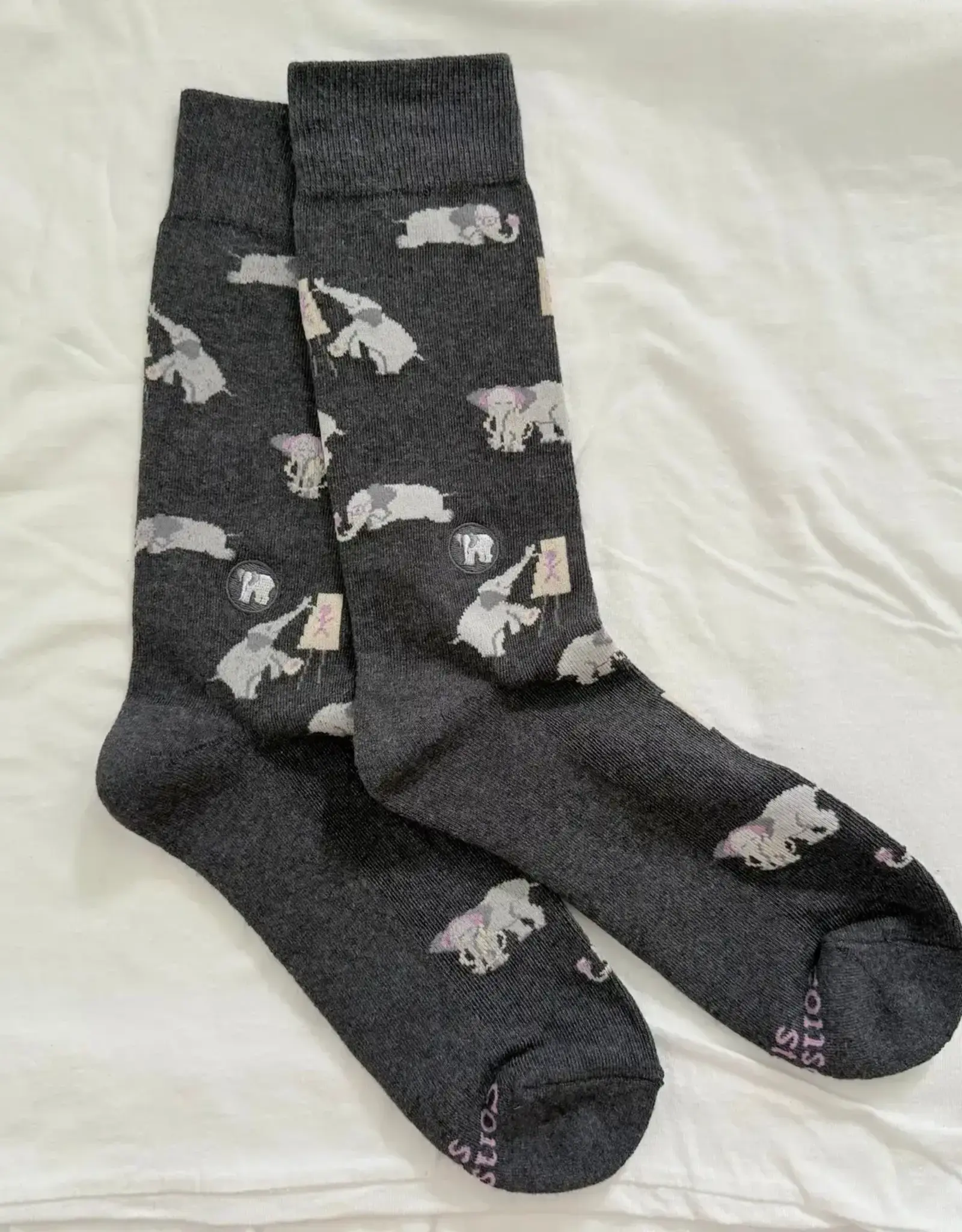 Conscious Step Socks that Support Mental Health (Gray Elephants)