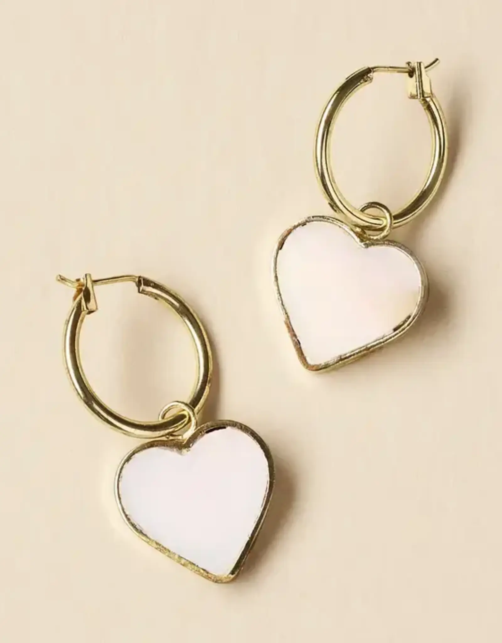 Matr Boomie Rajani Hoop Heart Mother of Pearl Earrings