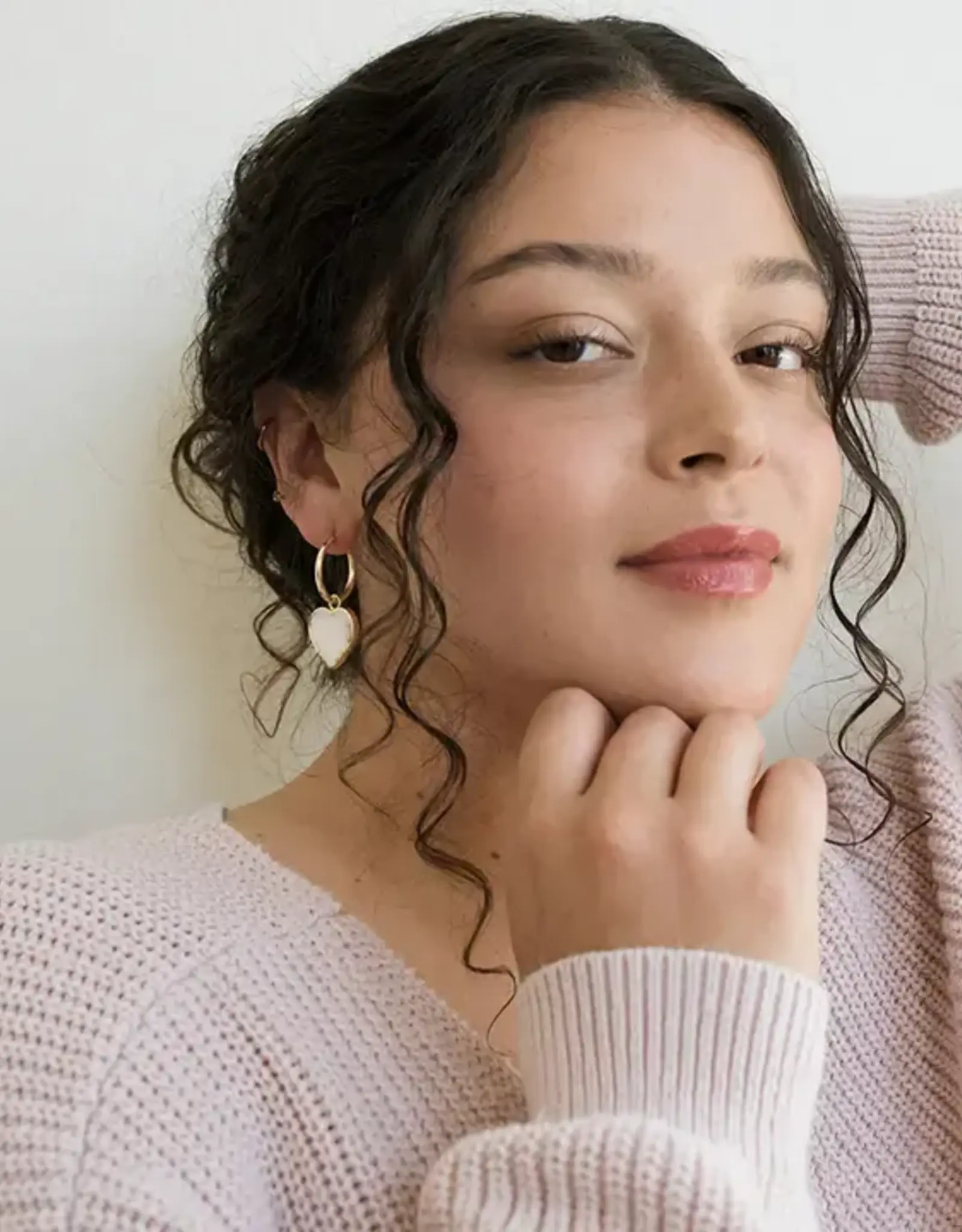 Matr Boomie Rajani Hoop Heart Mother of Pearl Earrings