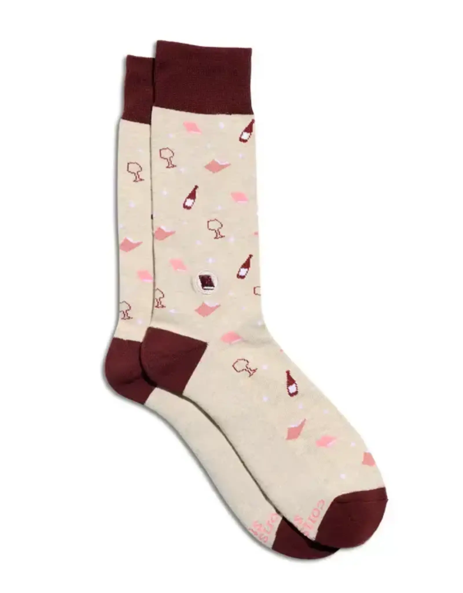 Conscious Step Socks that Give Books (Beige Books and Wine