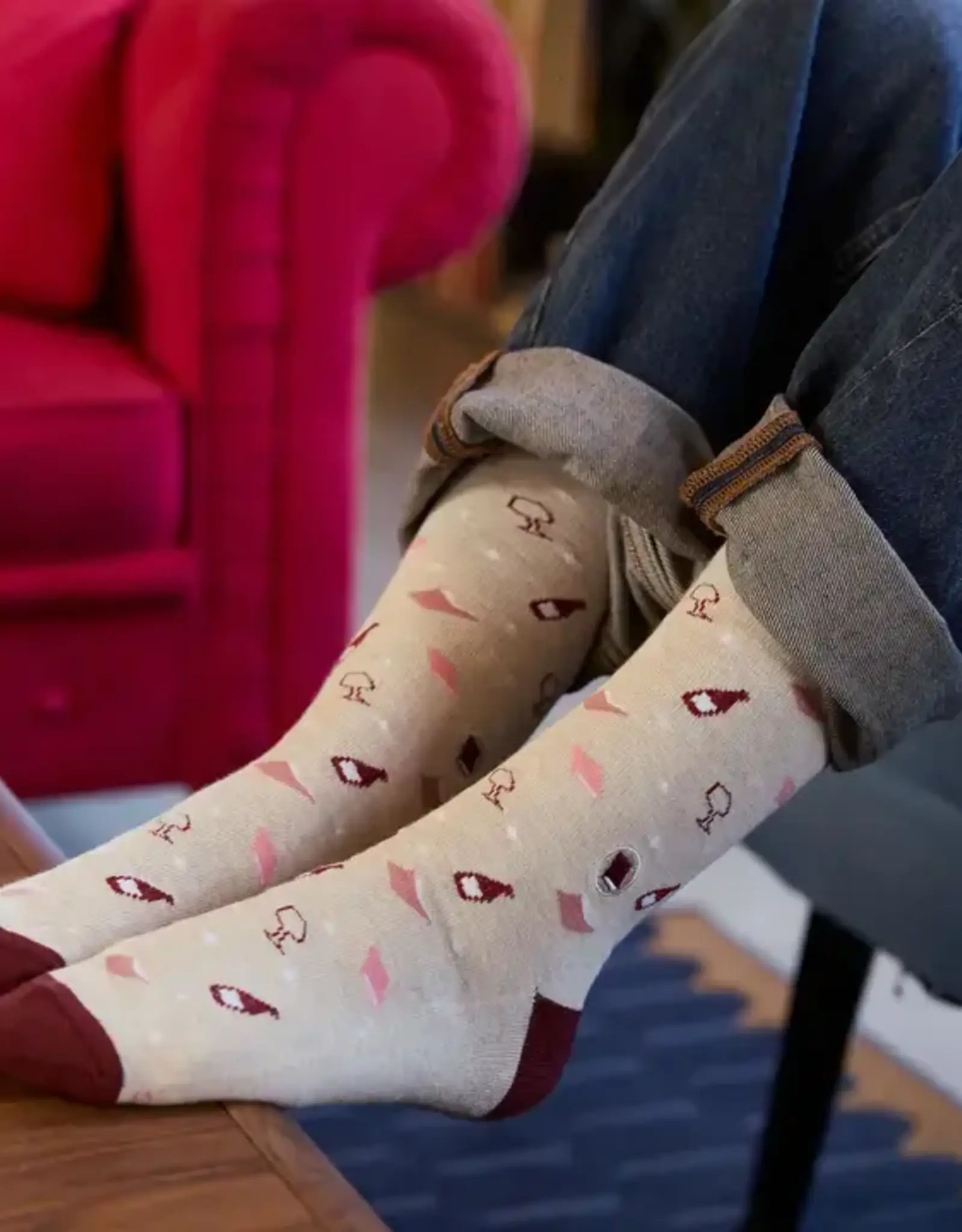 Conscious Step Socks that Give Books (Beige Books and Wine