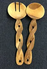 Harkiss Designs 8" Twisted Olive Wood Plain Salad Serving Set