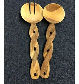 Harkiss Designs 8" Twisted Olive Wood Plain Salad Serving Set