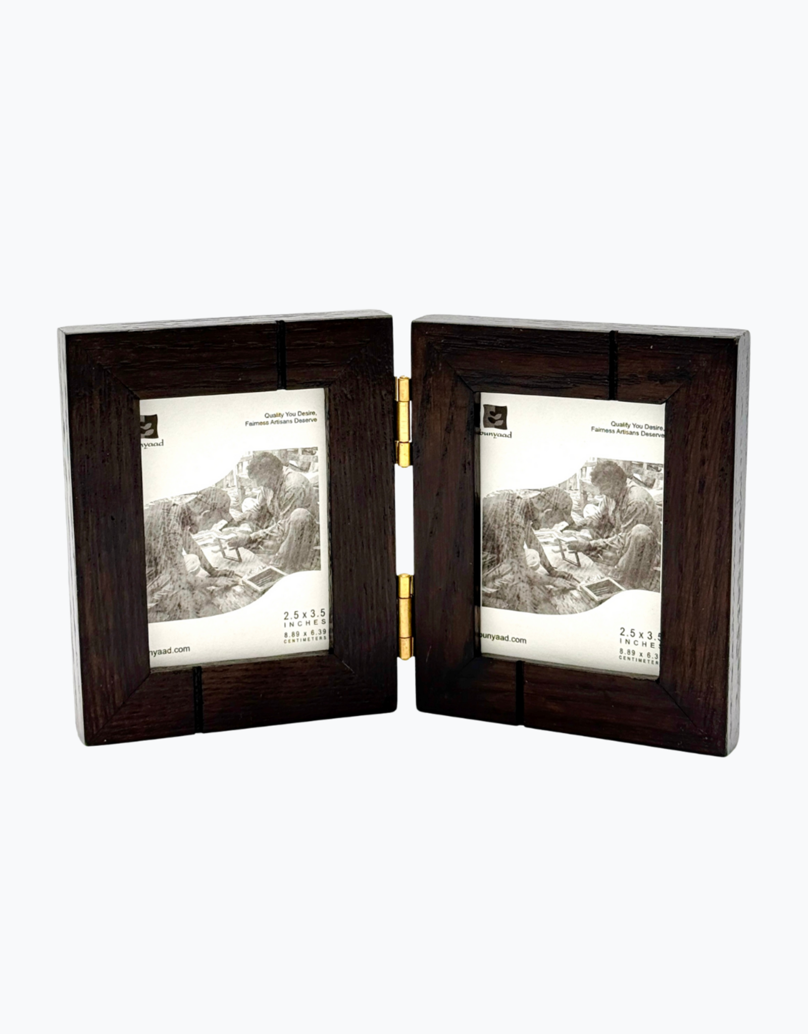Bunyaad Pakistan 212142 Dark Red Oak Striped Wood Frame - Gift Enclosure Duo Hinged