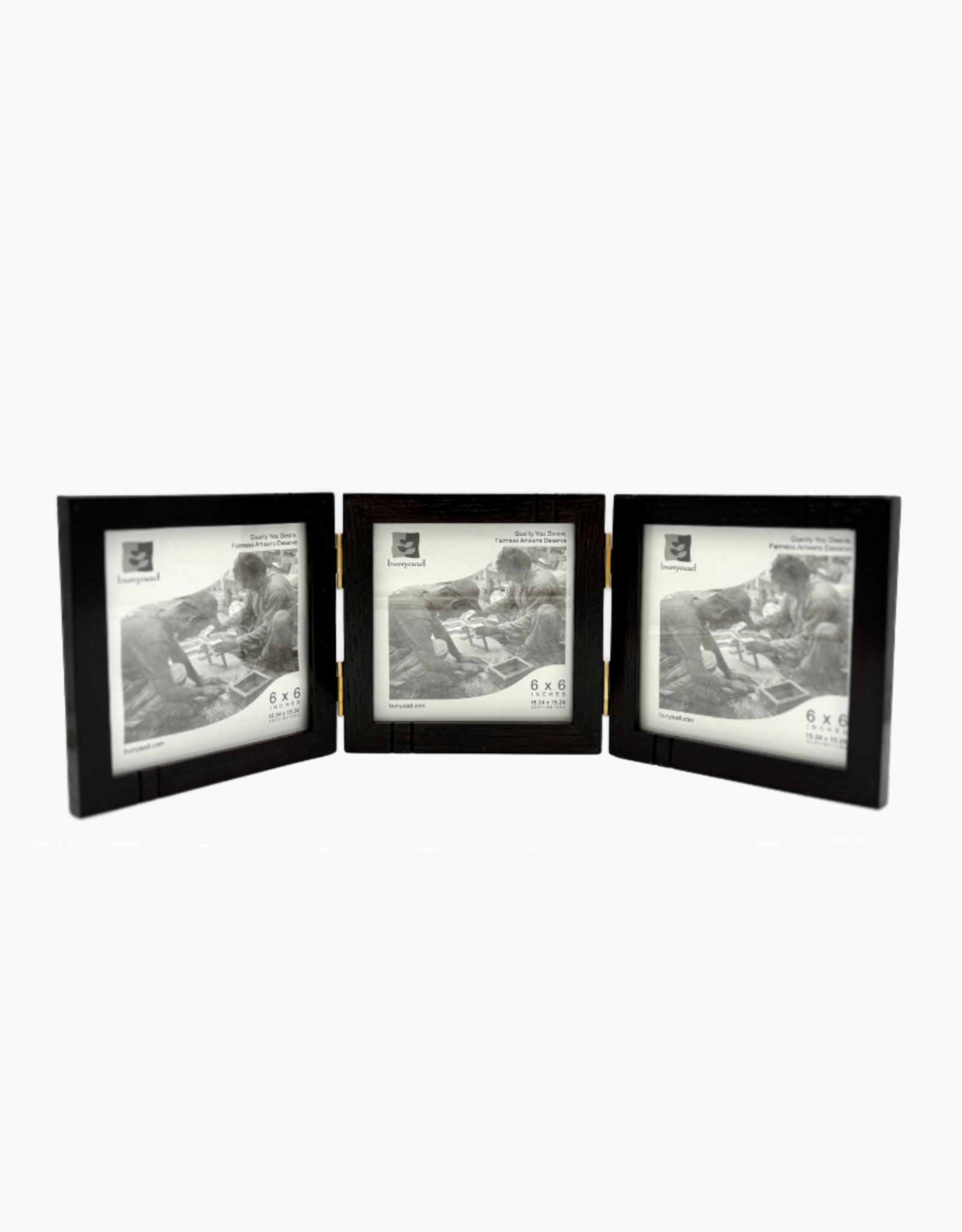 Bunyaad Pakistan 212431 Dark Red Oak Etched Wood Trio Frame Hinged