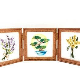 Bunyaad Pakistan 213431 Natural Red Oak Etched Wood Trio Frame Hinged