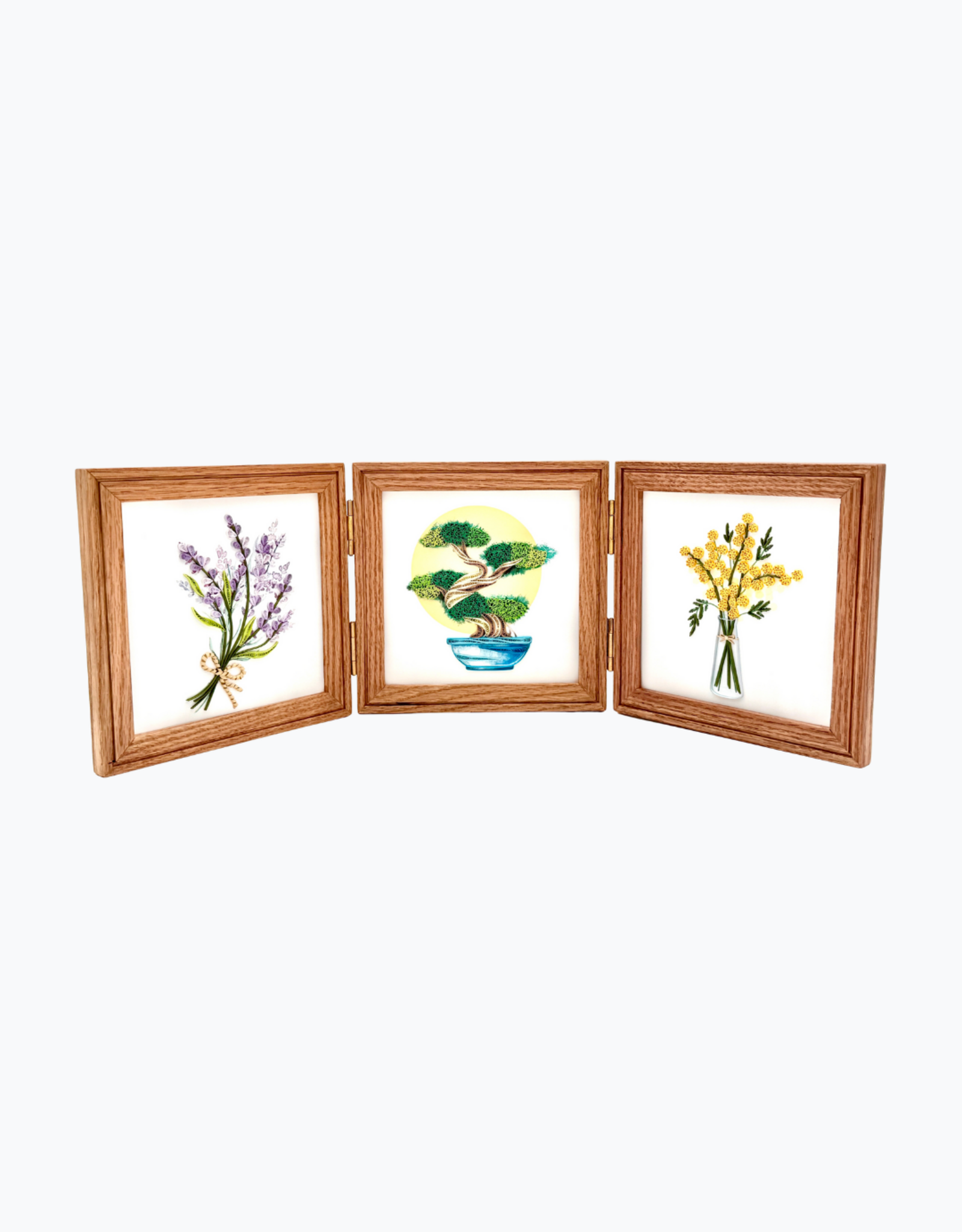 Bunyaad Pakistan Natural Red Oak Etched Wood Trio Frame Hinged
