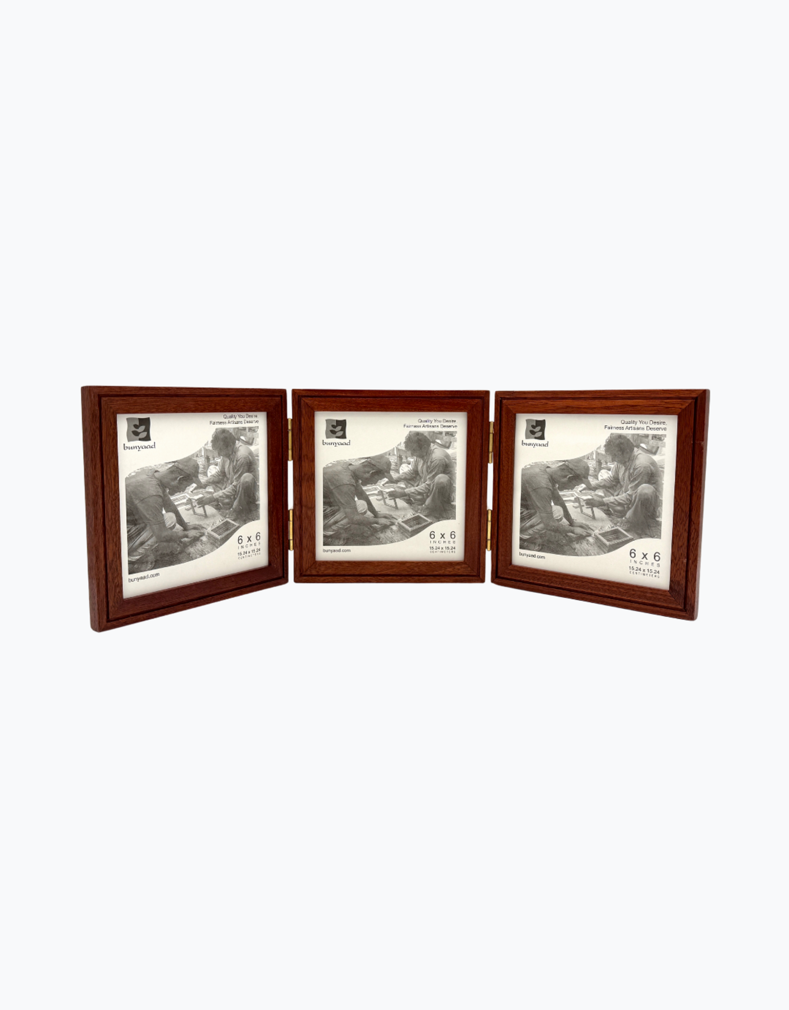 Bunyaad Pakistan 211441 Natural Mahogany Etched Wood Trio Frame Hinged