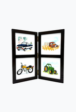 Bunyaad Pakistan 212740 Dark Red Oak Striped Wood Quad Frame Hinged