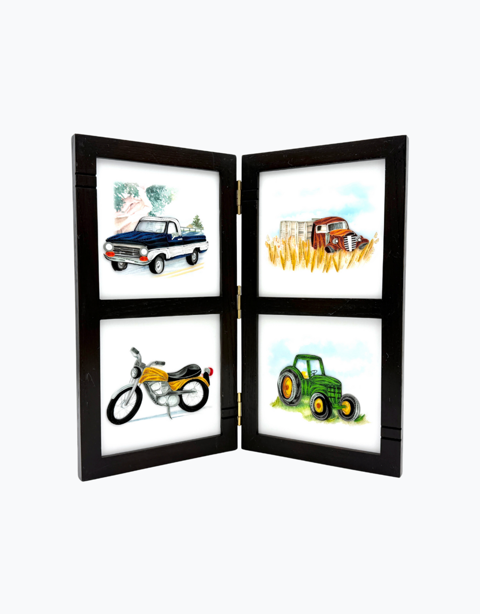 Bunyaad Pakistan Dark Red Oak Striped Wood Quad Frame Hinged