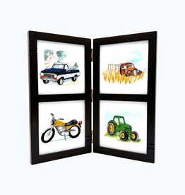 Bunyaad Pakistan Dark Red Oak Striped Wood Quad Frame Hinged