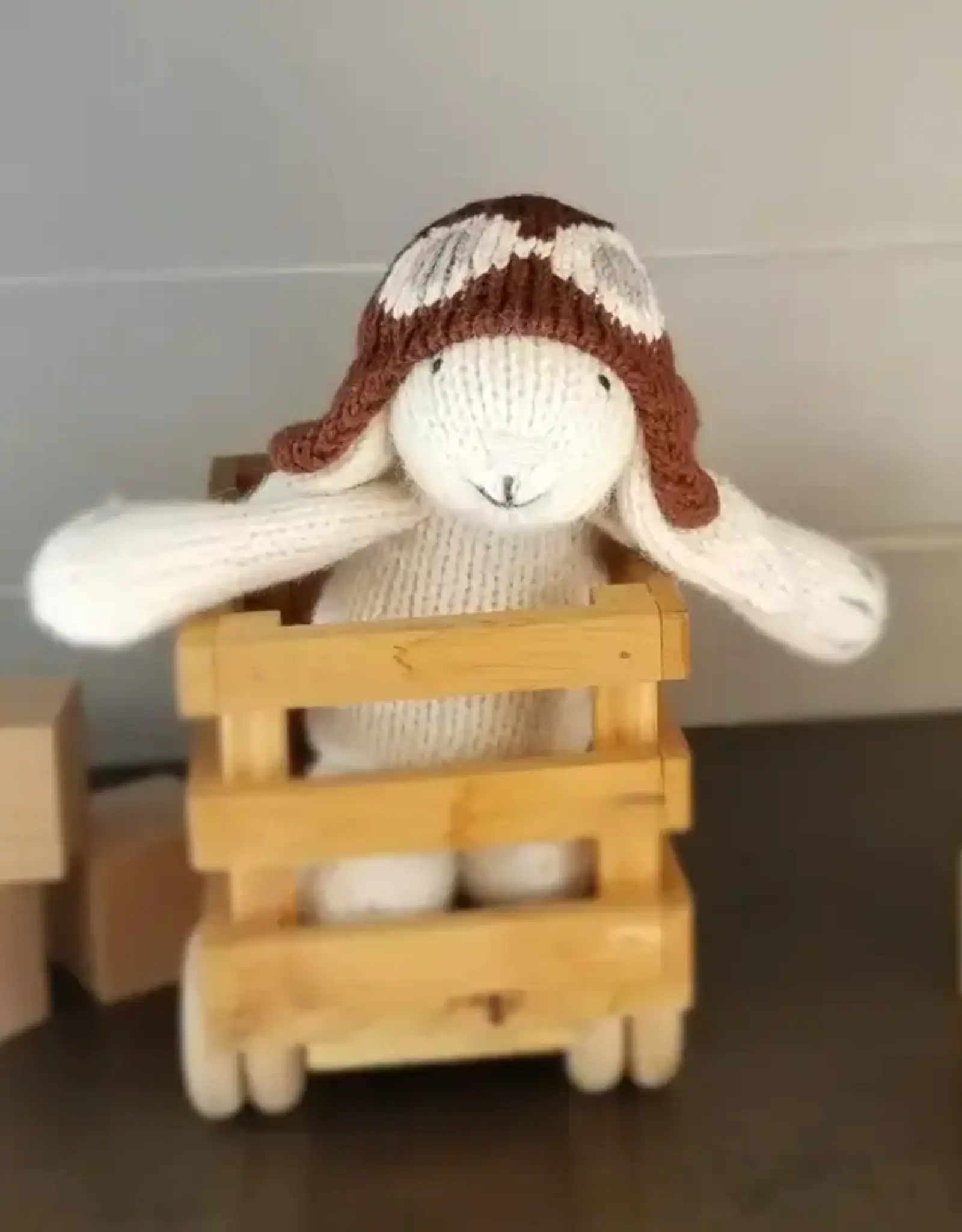 Melange Collection Knit White Bunny with Aviator Hat Toy
