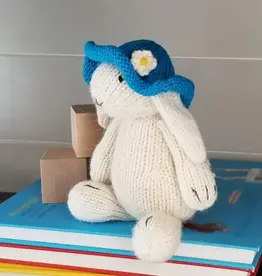 Melange Collection Knit White Bunny with Blue Sun Hat Toy