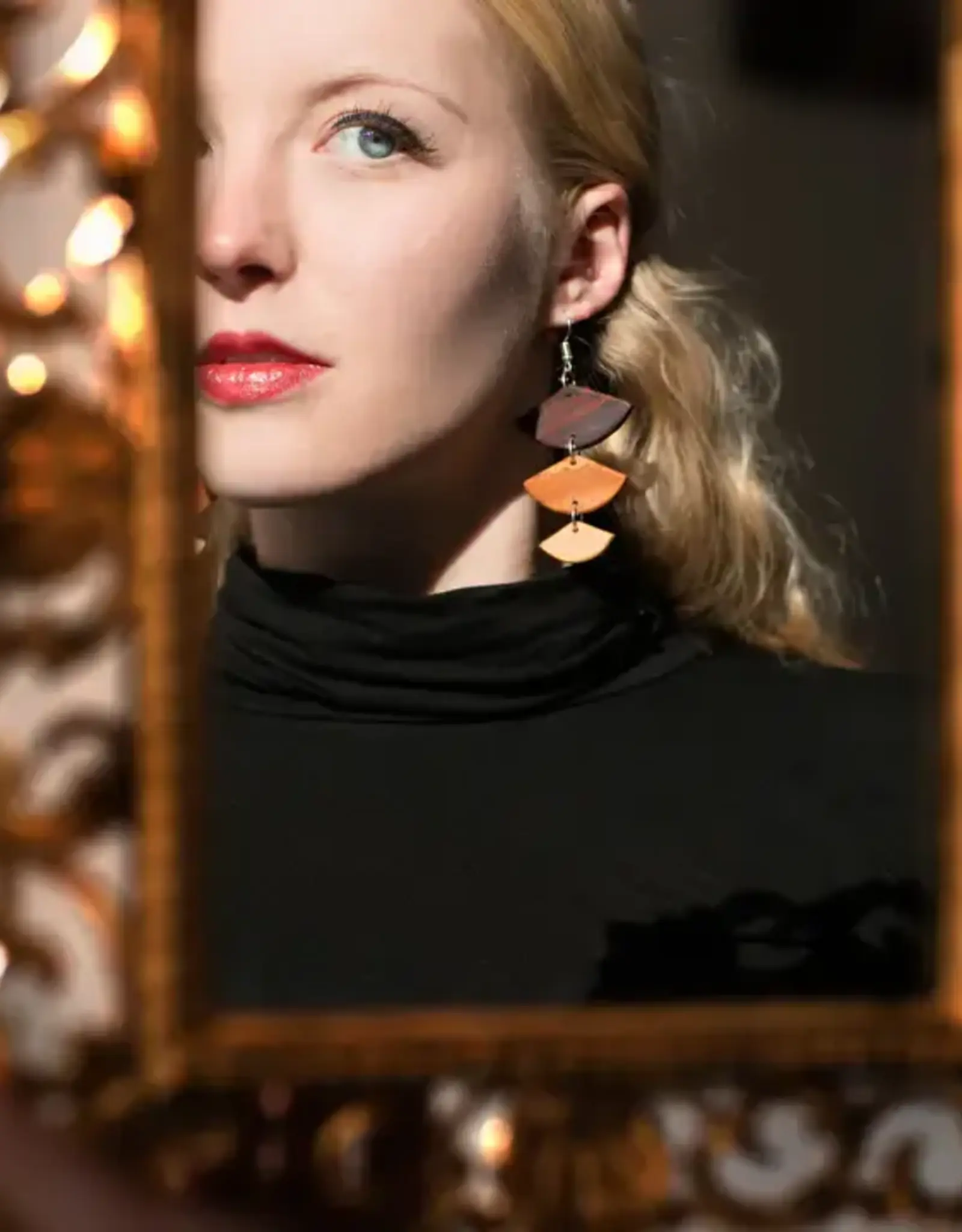 Lucia's Imports Golden Wood Geometric Earrings