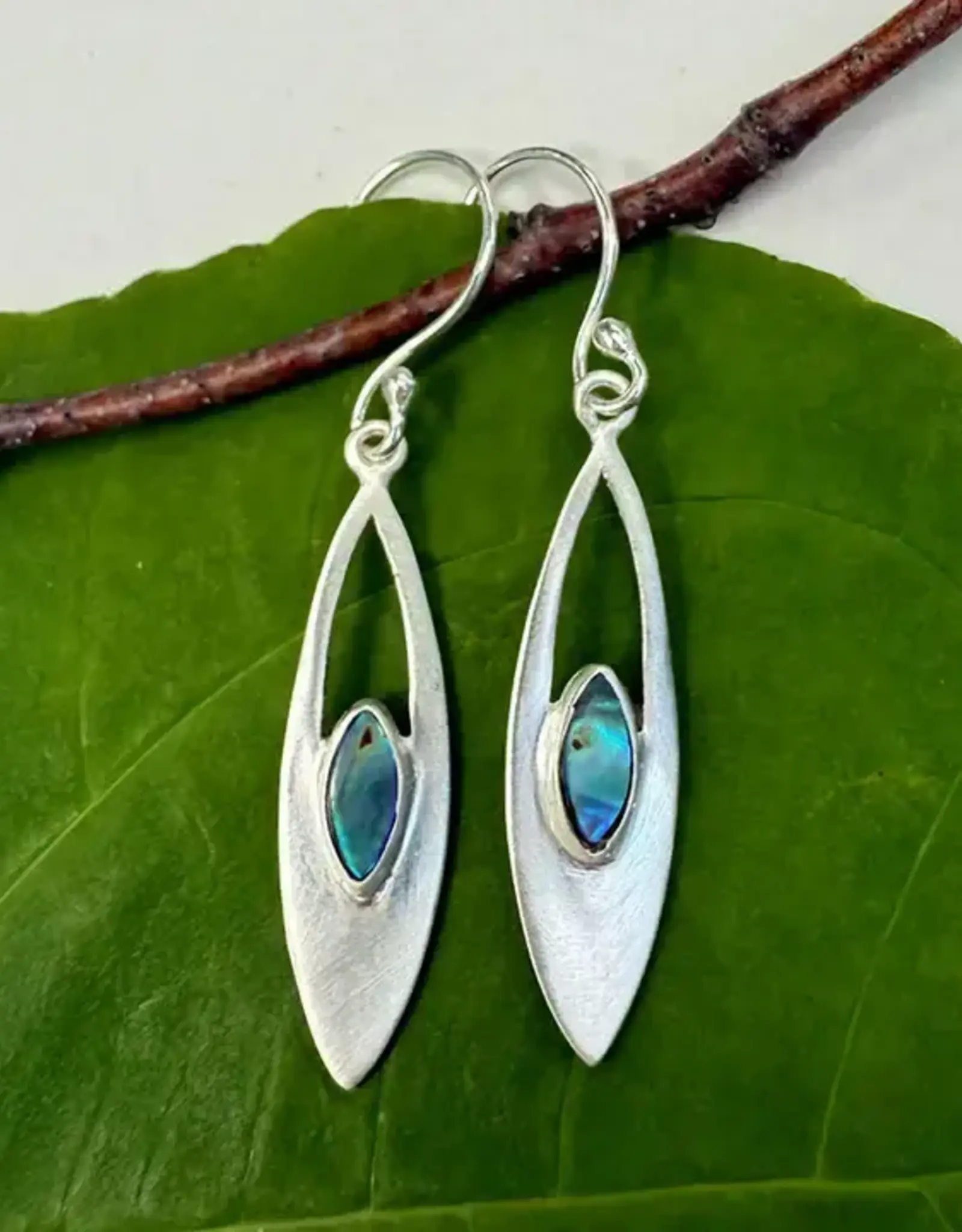 Women's Peace Collection Elliptical Abalone Earrings Silver