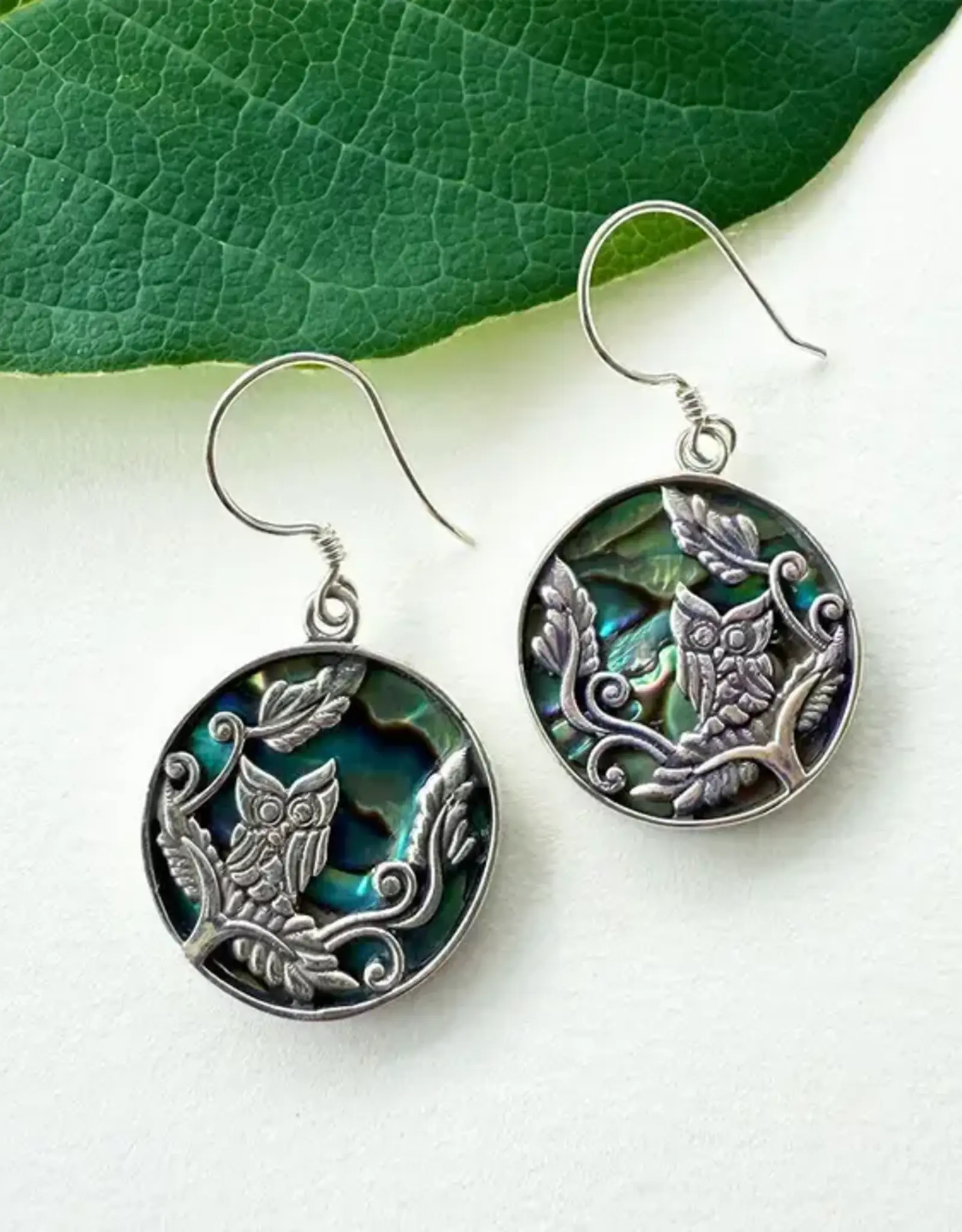 Women's Peace Collection Wise Owl Abalone Silver Earrings