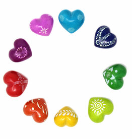 Swahili African Modern Kisii Soapstone Hearts with Designs