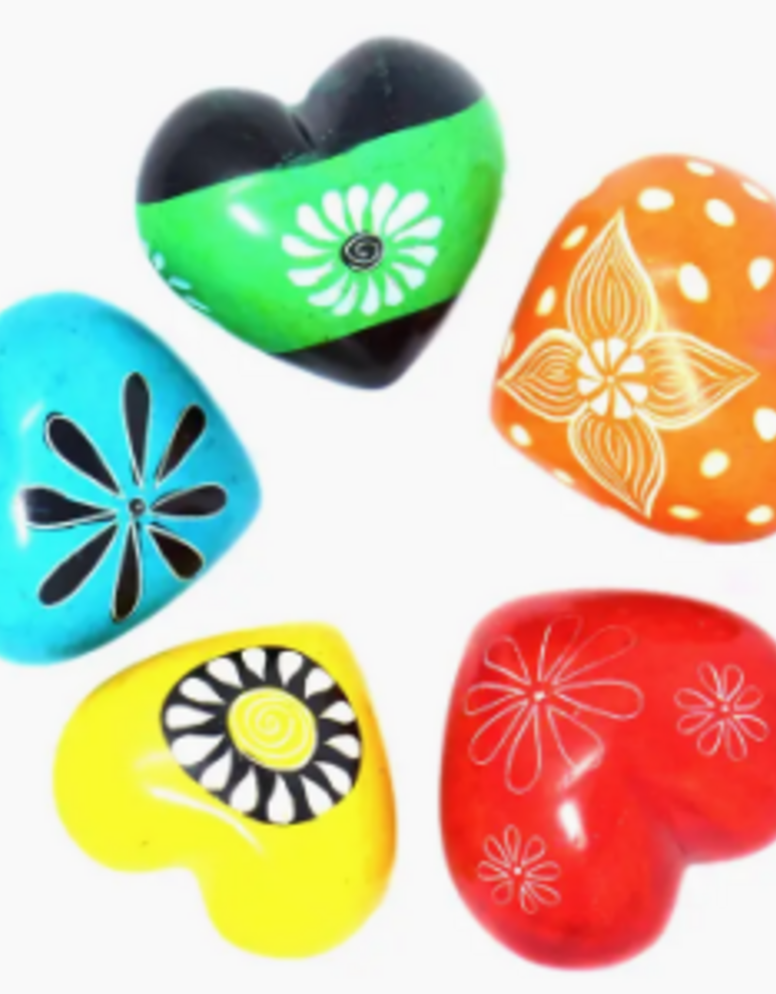 Swahili African Modern Kisii Soapstone Hearts with Designs