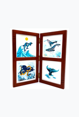 Bunyaad Pakistan Natural Mahogany Striped Wood Quad Frame Hinged