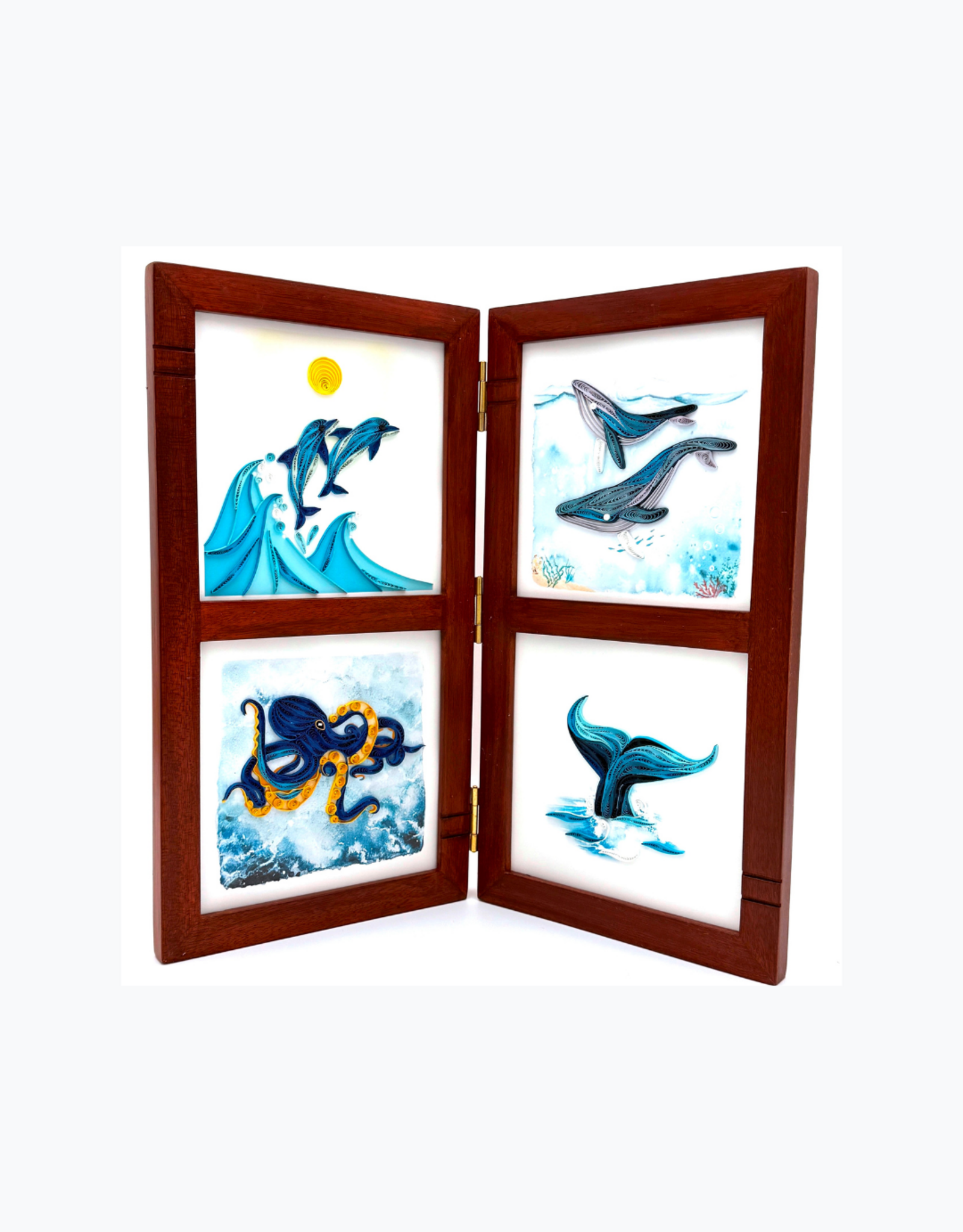 Bunyaad Pakistan Natural Mahogany Striped Wood Quad Frame Hinged