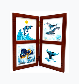 Bunyaad Pakistan Natural Mahogany Striped Wood Quad Frame Hinged