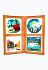 Bunyaad Pakistan Natural Red Oak Etched Wood Quad Frame Hinged