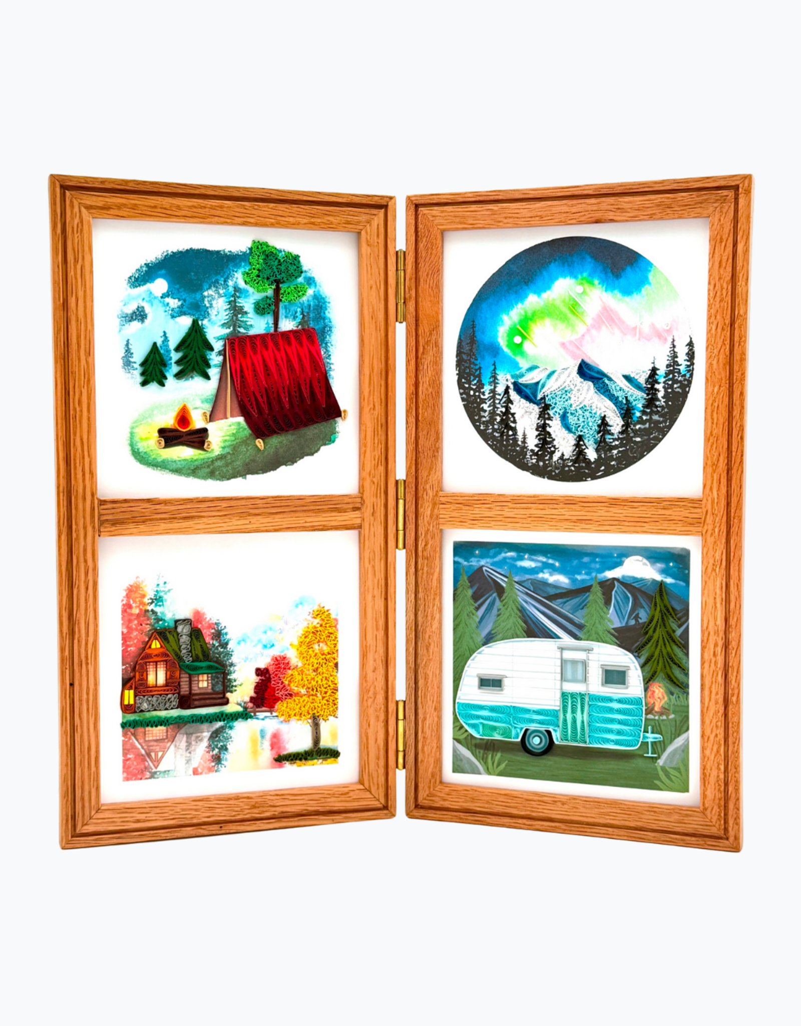 Bunyaad Pakistan Natural Red Oak Etched Wood Quad Frame Hinged