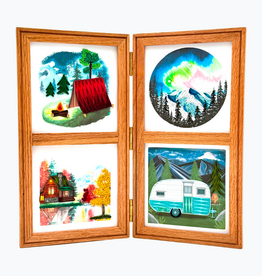 Bunyaad Pakistan 213730 Natural Red Oak Etched Wood Quad Frame Hinged