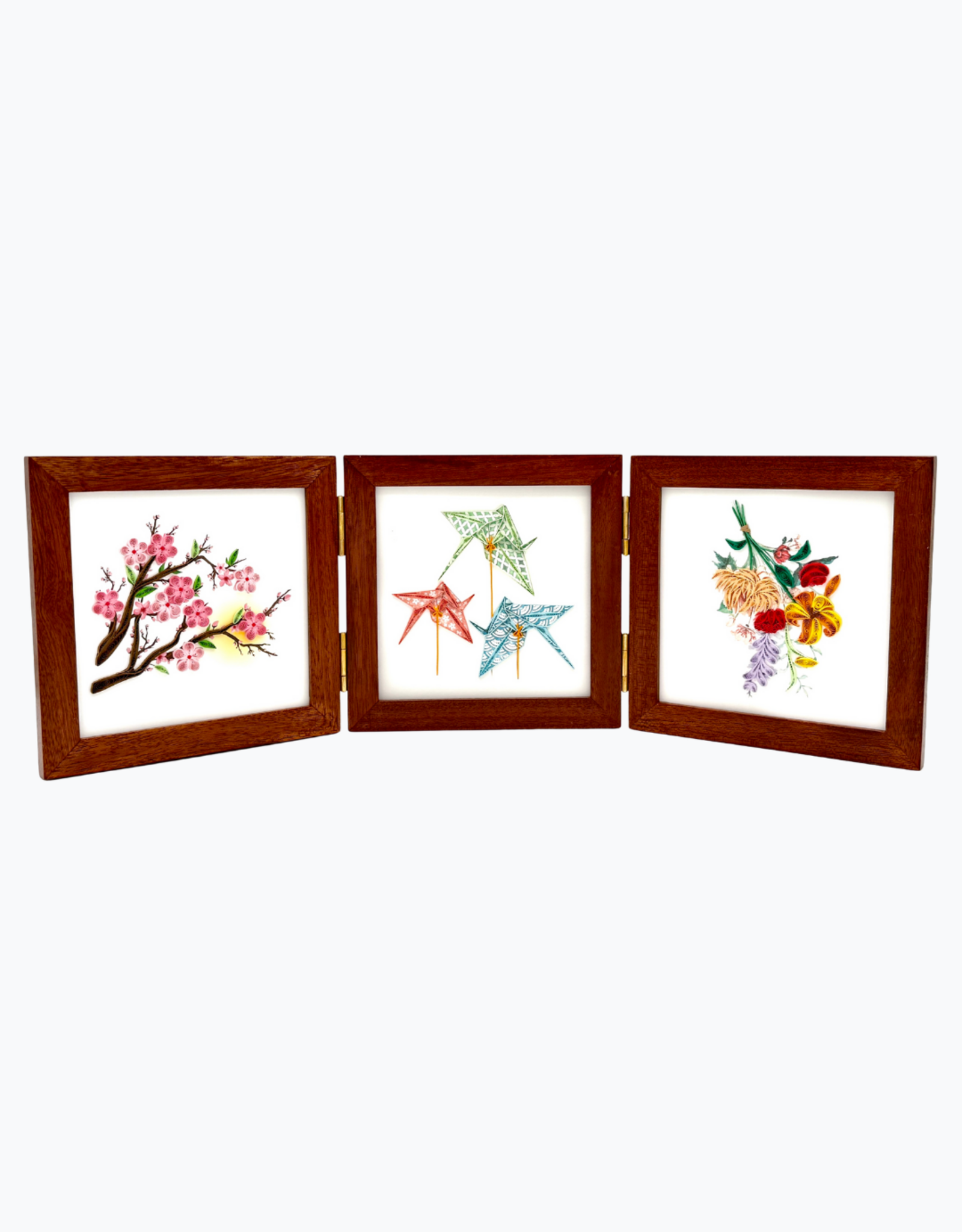 Bunyaad Pakistan Natural Mahogany Wood Trio Frame Hinged
